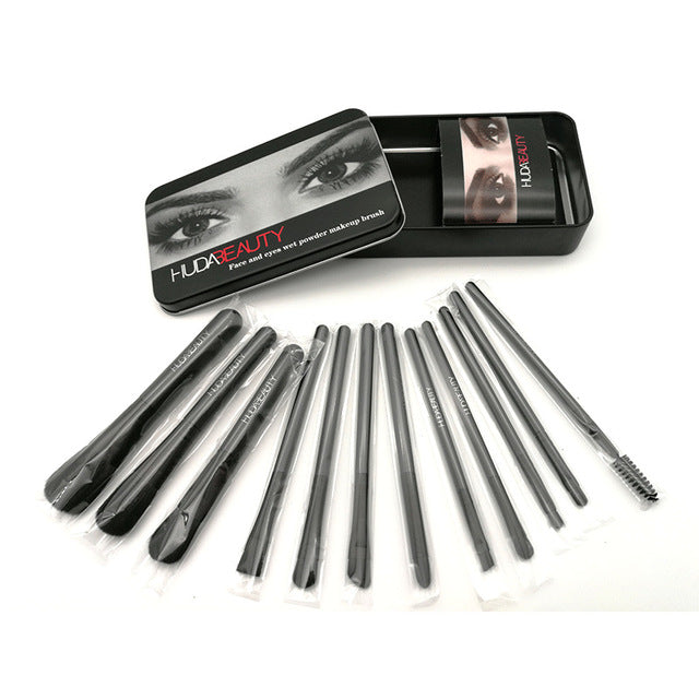 Iron box portable 12 makeup brush set beginner eyeshadow brush blush brush high gloss brush beauty tools