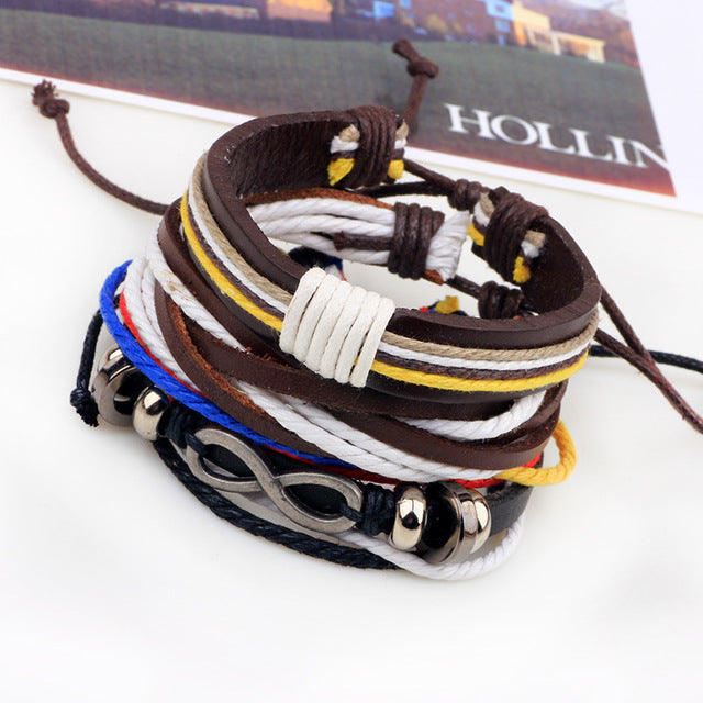 Infinity 8 words more Nepalese circle multi-piece combination jewelry colorful rope woven beaded DIY bracelet jewelry wholesale