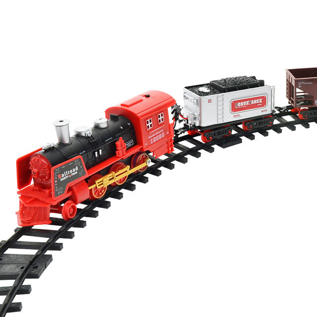 Electric smoke remote control track train simulation model rechargeable classic steam train children's toy set