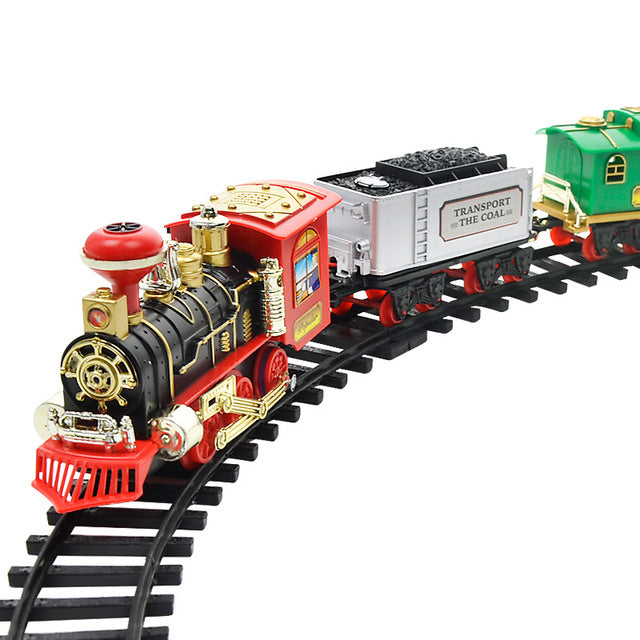 Electric smoke remote control track train simulation model rechargeable classic steam train children's toy set