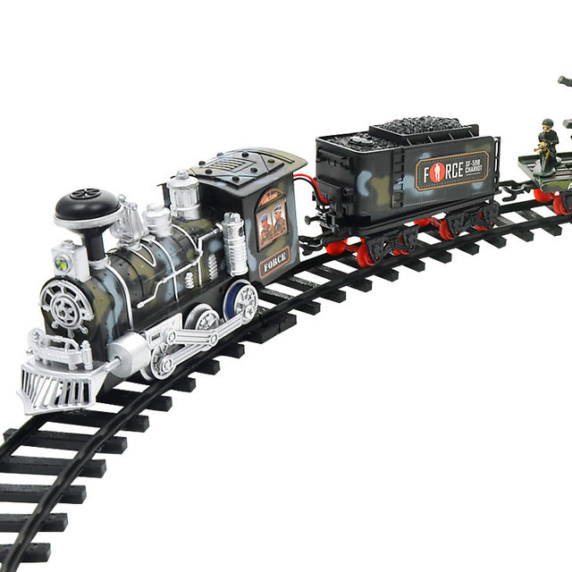 Electric smoke remote control track train simulation model rechargeable classic steam train children's toy set