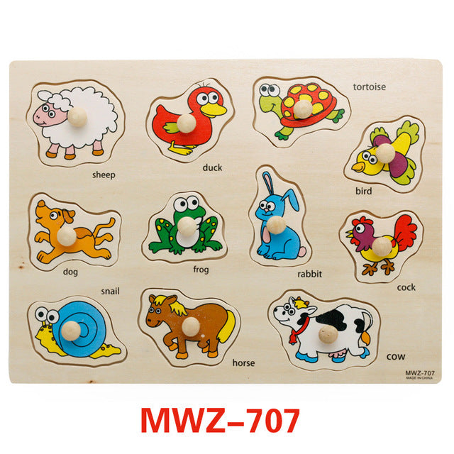 Factory direct wooden hand grab board 3D three-dimensional puzzle early education puzzle children digital shape cognitive puzzle toy