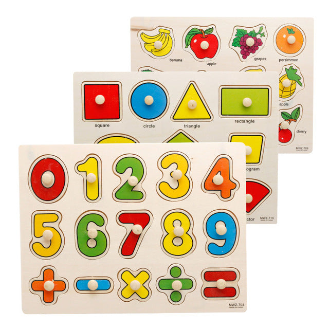 Factory direct wooden hand grab board 3D three-dimensional puzzle early education puzzle children digital shape cognitive puzzle toy