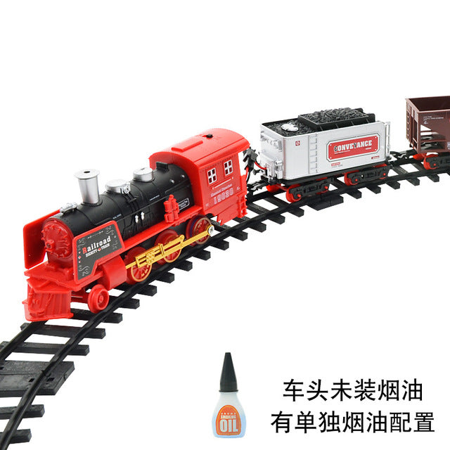 Electric smoke remote control track train simulation model rechargeable classic steam train children's toy set