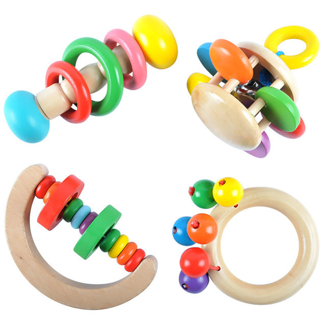 Wooden baby rattle set Orff musical instrument newborn bed bell music early education educational toys 0-1 years old