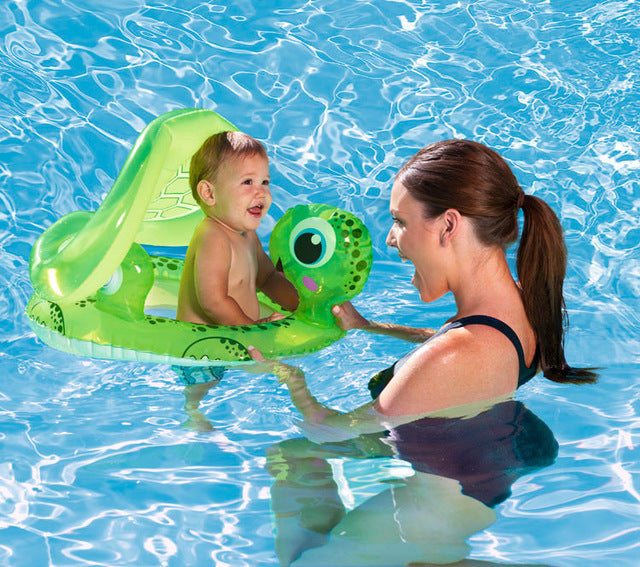 Children's inflatable boat with handle water floating seat type swimming ring cartoon seat ring awning sunscreen