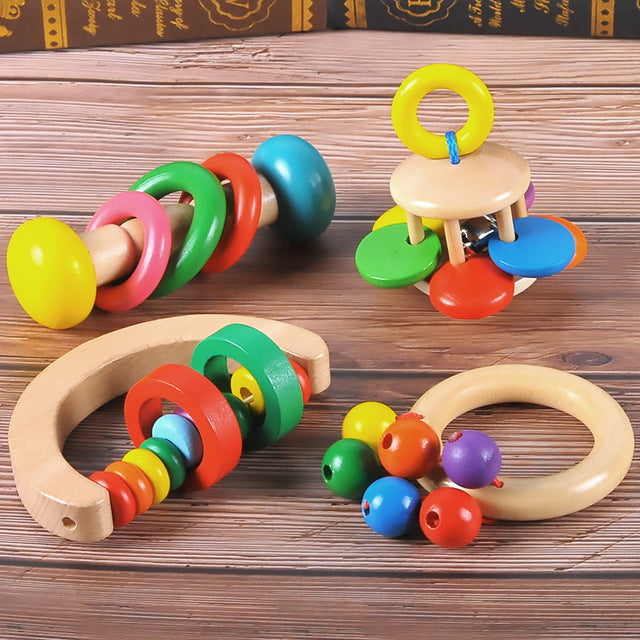 Wooden baby rattle set Orff musical instrument newborn bed bell music early education educational toys 0-1 years old