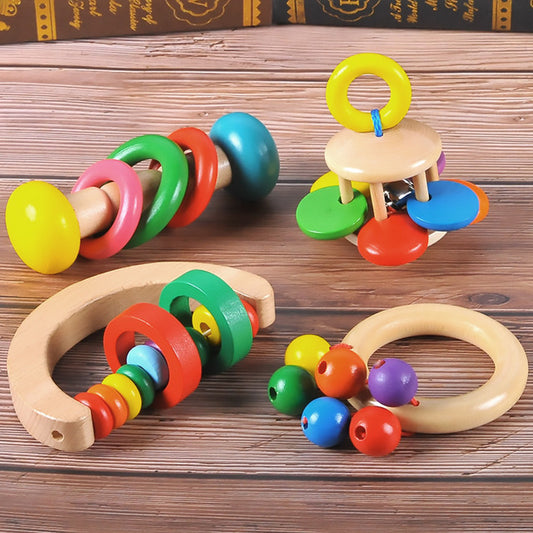 Wooden baby rattle set Orff musical instrument newborn bed bell music early education educational toys 0-1 years old