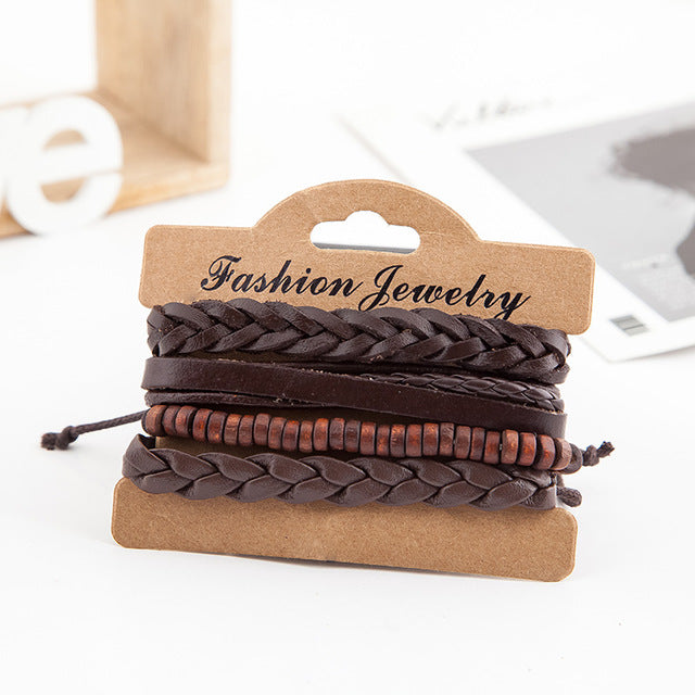 2018 new cowhide wood beads casual multi-layer European and American retro bracelet street shoot tide products cross-border explosion jewelry