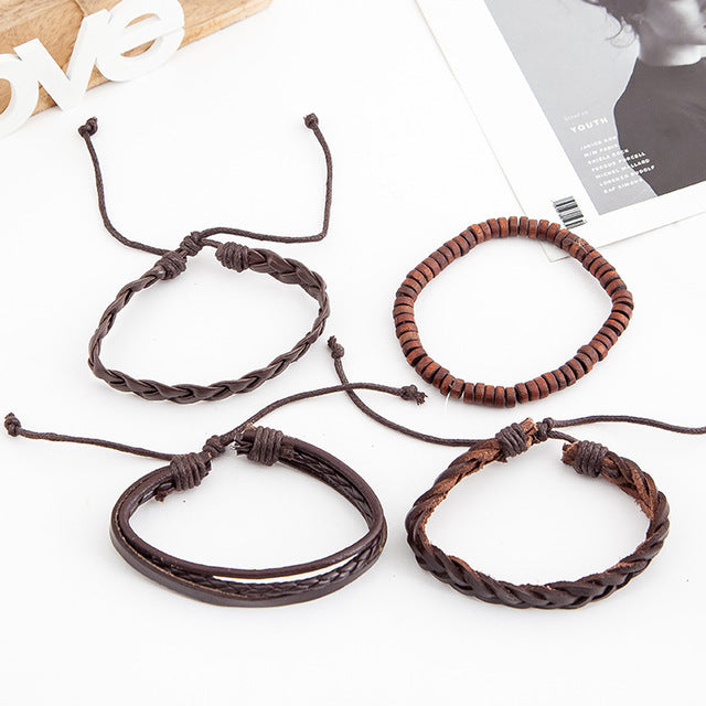 2018 new cowhide wood beads casual multi-layer European and American retro bracelet street shoot tide products cross-border explosion jewelry