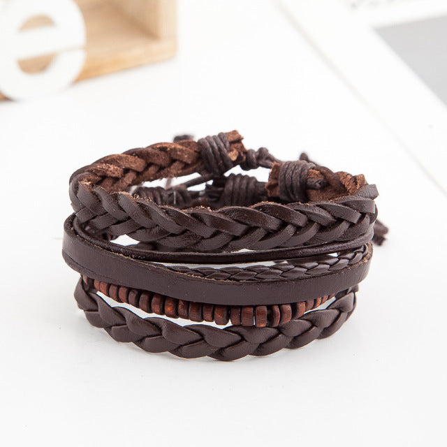 2018 new cowhide wood beads casual multi-layer European and American retro bracelet street shoot tide products cross-border explosion jewelry