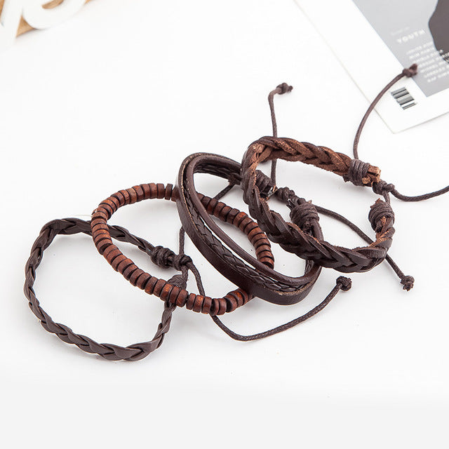 2018 new cowhide wood beads casual multi-layer European and American retro bracelet street shoot tide products cross-border explosion jewelry