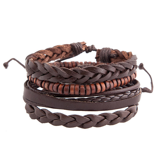 2018 new cowhide wood beads casual multi-layer European and American retro bracelet street shoot tide products cross-border explosion jewelry