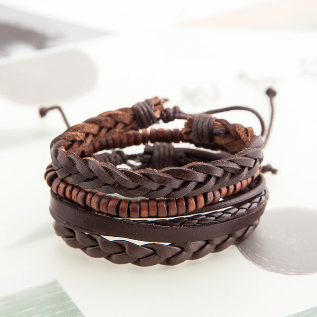 2018 new cowhide wood beads casual multi-layer European and American retro bracelet street shoot tide products cross-border explosion jewelry