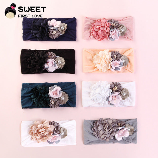 United States explosion models super soft nylon headdress silk stitching flower baby hair accessories cute princess hair band