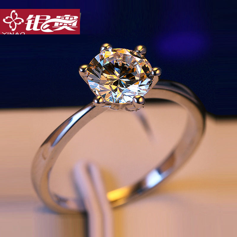 925纯银1克拉钻戒仿真钻石戒指女一对结婚求婚情侣对戒男婚戒网红