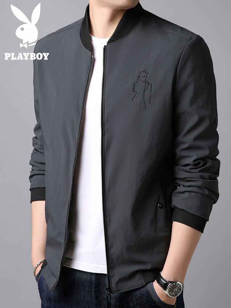 花花公子春季新款夹克外套男春秋韩版潮流帅气休闲夹克男潮褂子薄