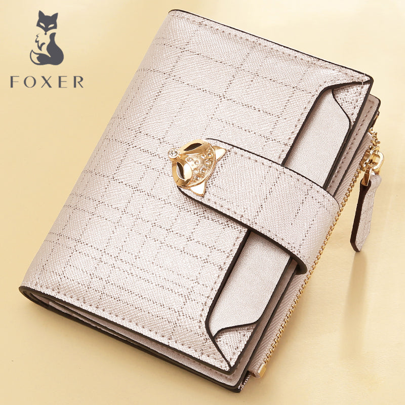 金狐狸钱包女短款真皮钱夹2019新款小Ck同款钱夹零驾驶证包卡包