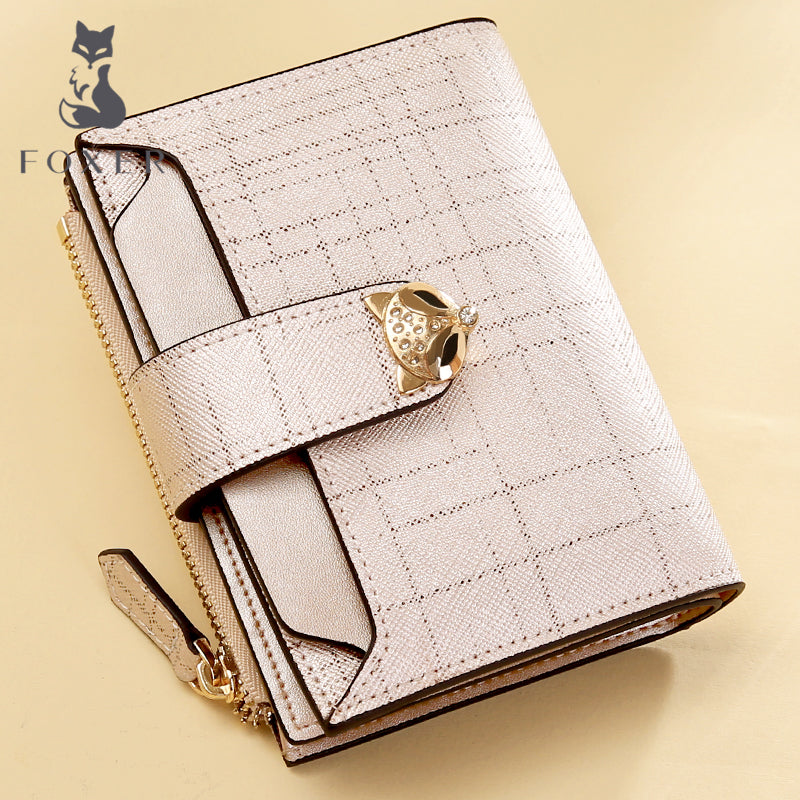 金狐狸钱包女短款真皮钱夹2019新款小Ck同款钱夹零驾驶证包卡包