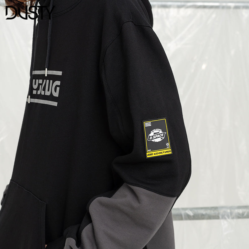 DUSTY潮牌男士春装宽松连帽高街3M反光印花拼接针织毛圈纯棉卫衣