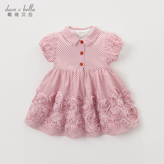 davebella戴维贝拉女童夏季短袖连衣裙 宝宝百褶裙波点裙DB3279