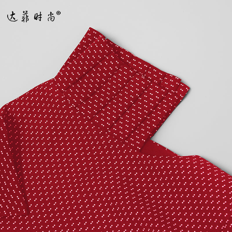 夏装2019新款女装红色衬衫长裙气质复古收腰裙子显瘦中长款连衣裙