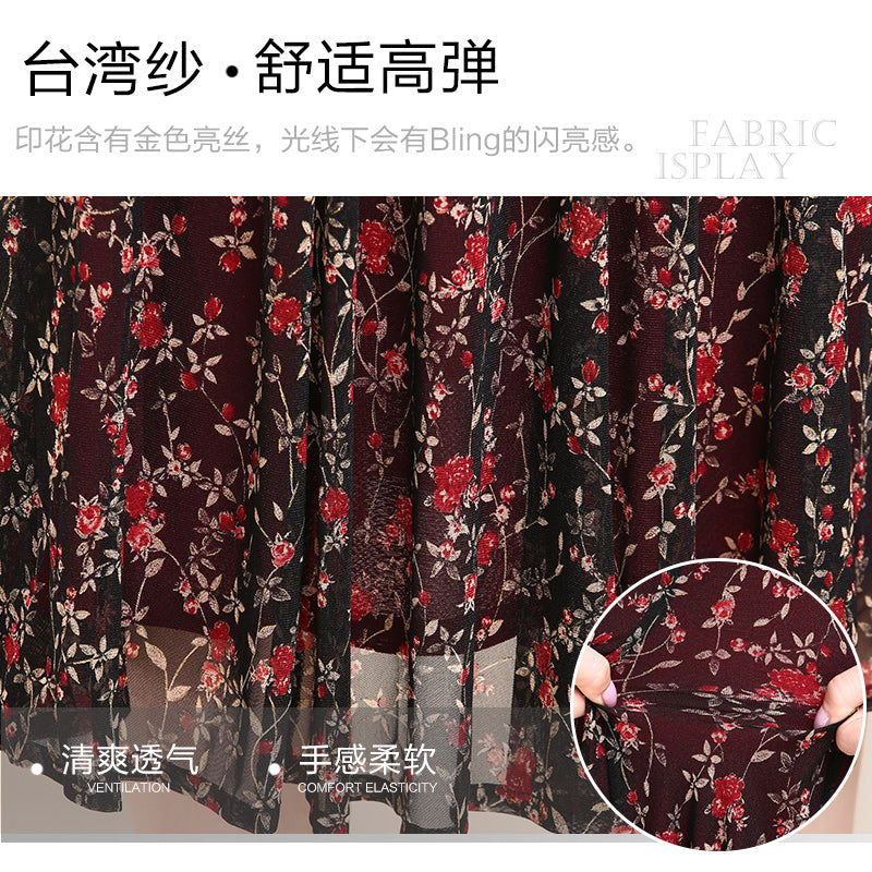 台湾网纱连衣裙品牌女装2019夏季新款大码韩版短袖中年妈妈装裙子