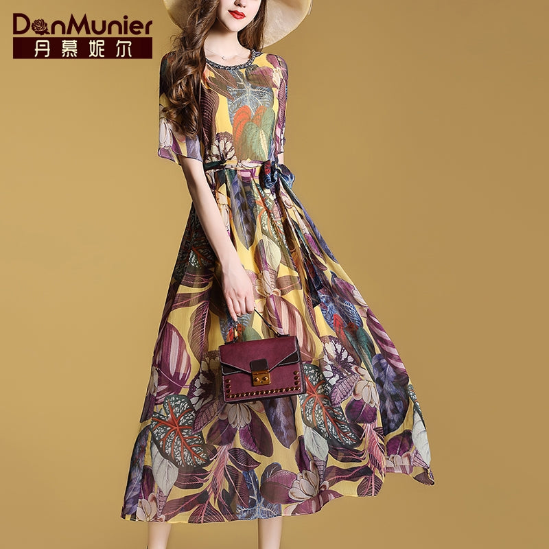 Dan Munier chiffon print long holiday dress female 2019 summer new slim long skirt