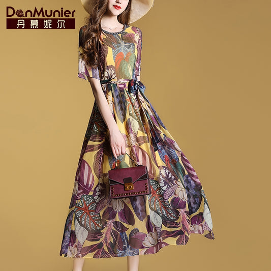 Dan Munier chiffon print long holiday dress female 2019 summer new slim long skirt