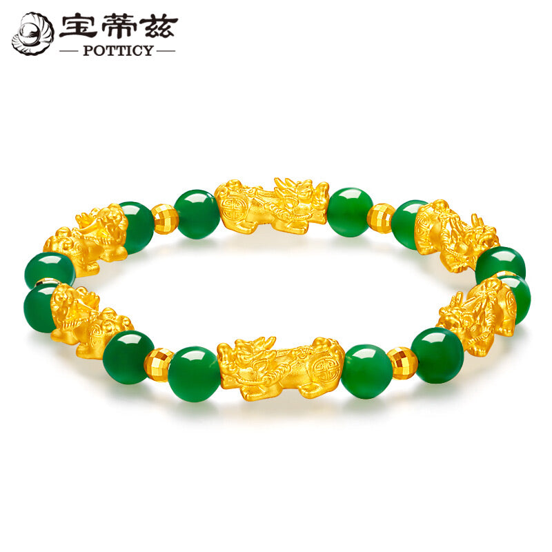 宝蒂兹 黄金手链 貔貅链手女 足金转运珠碧玉手串首饰 生日礼物