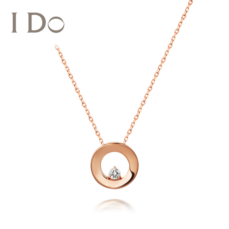 I Do Round Series 18K Gold Diamond Necklace Female Pendant Simple Gift Clavicle Chain Official Genuine ido