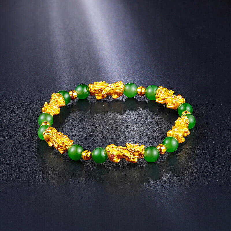 宝蒂兹 黄金手链 貔貅链手女 足金转运珠碧玉手串首饰 生日礼物