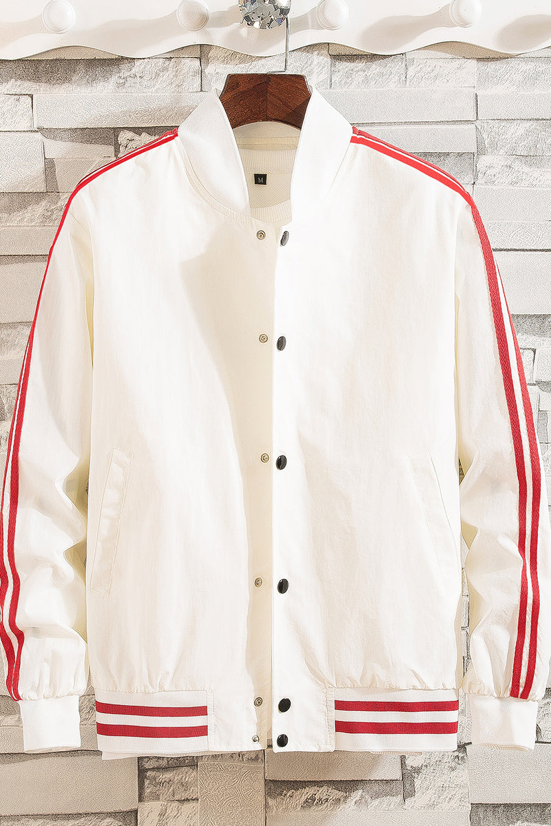春秋季外套男士新款韩版潮流学生两条杠白色夹克棒球服薄款衣服男