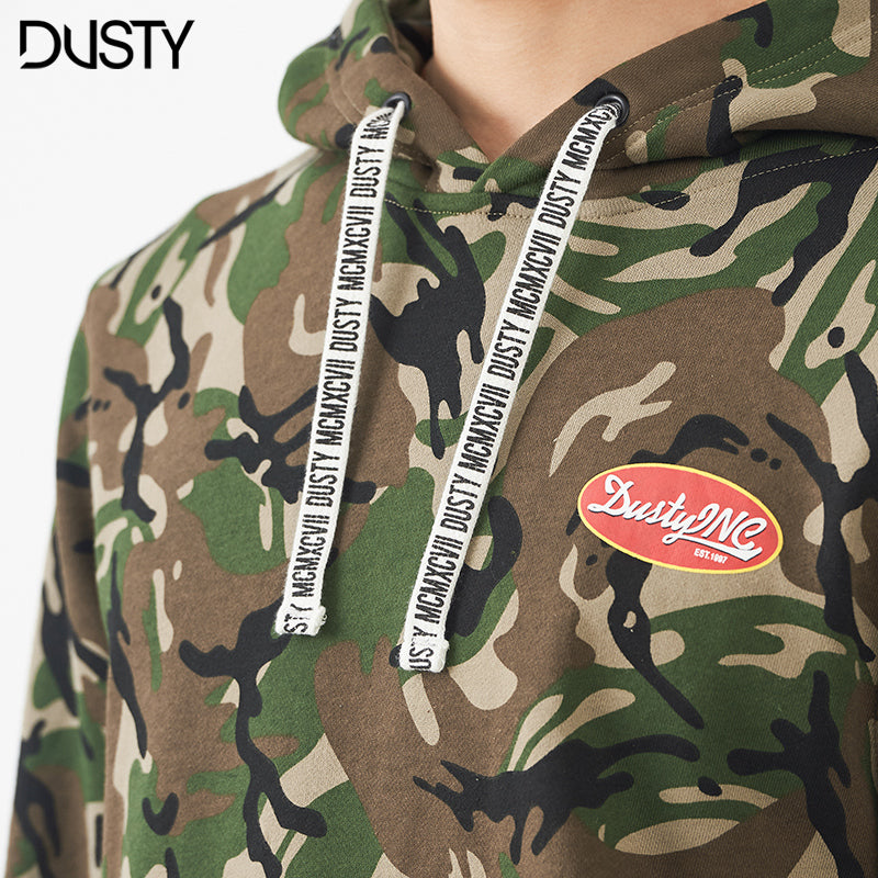 DUSTY潮牌男士春装荧光绿韩版连帽卫衣休闲高街迷彩抽绳套头卫衣