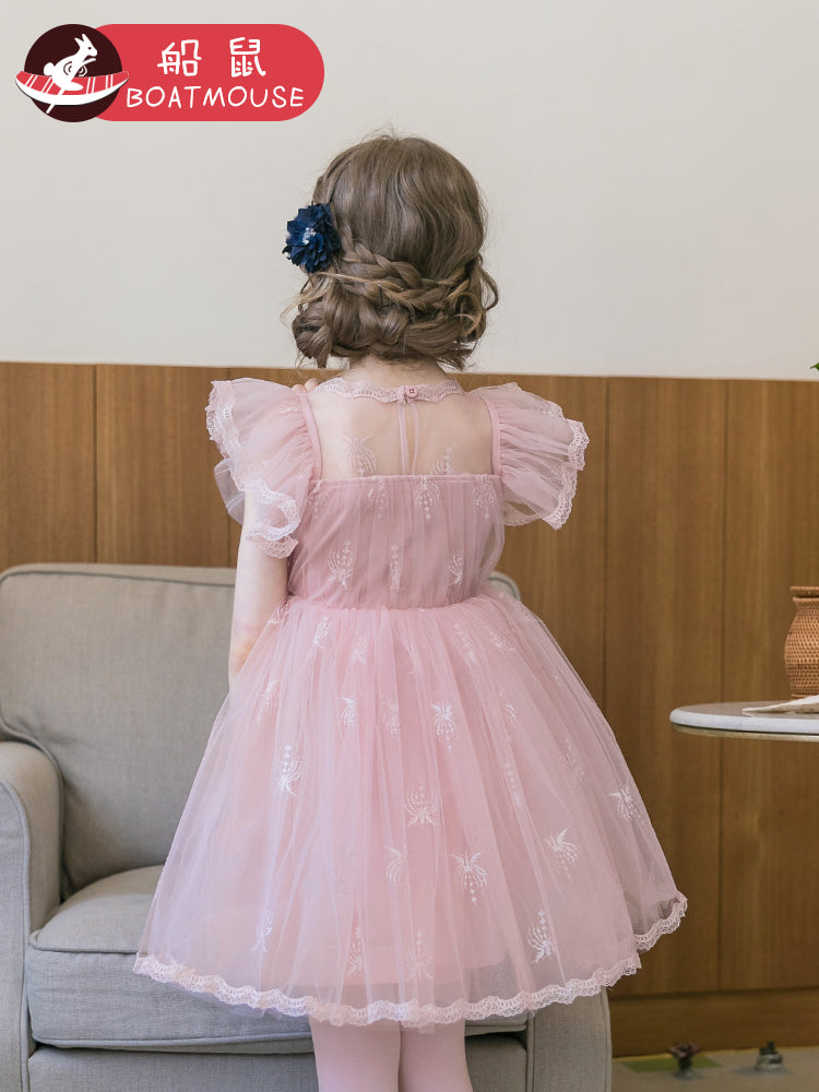 船鼠女童连衣裙宝宝夏装2019新款韩版露背蕾丝儿童公主裙女孩裙子