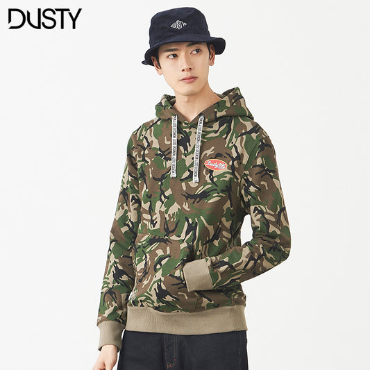 DUSTY潮牌男士春装荧光绿韩版连帽卫衣休闲高街迷彩抽绳套头卫衣