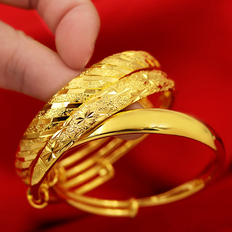 沙金手镯女镀金久不掉色加重黄金色光面镯子正品越南首饰结婚新娘
