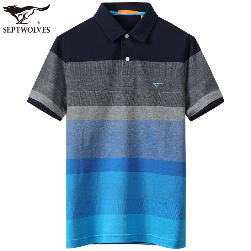 七匹狼丝光棉短袖T恤 男士纯棉宽松翻领渐变polo衫男2019夏装新款