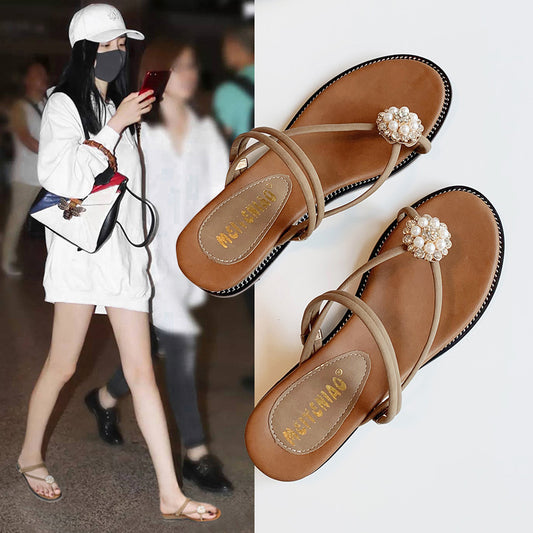 凉鞋女夏2019新款百搭chic鞋子复古女罗马平底坡跟韩版网红仙女风