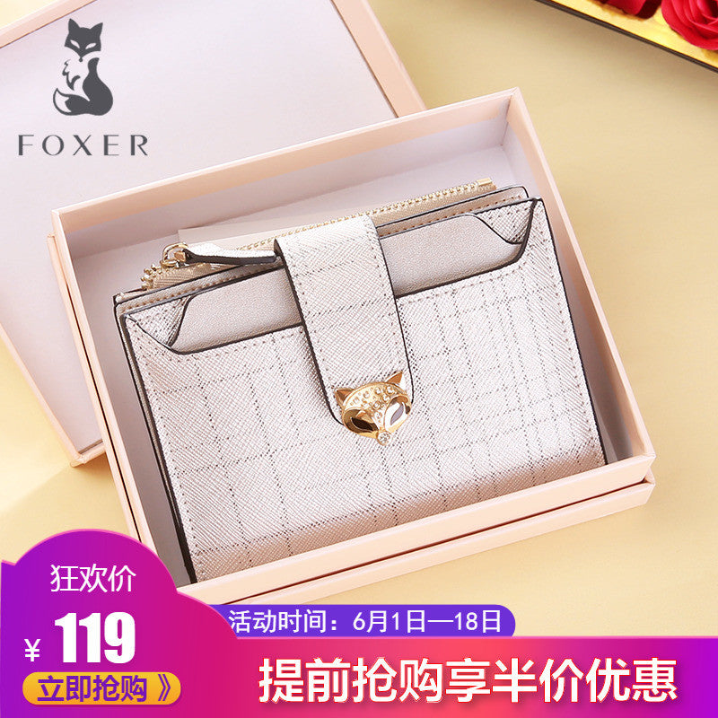 金狐狸钱包女短款真皮钱夹2019新款小Ck同款钱夹零驾驶证包卡包