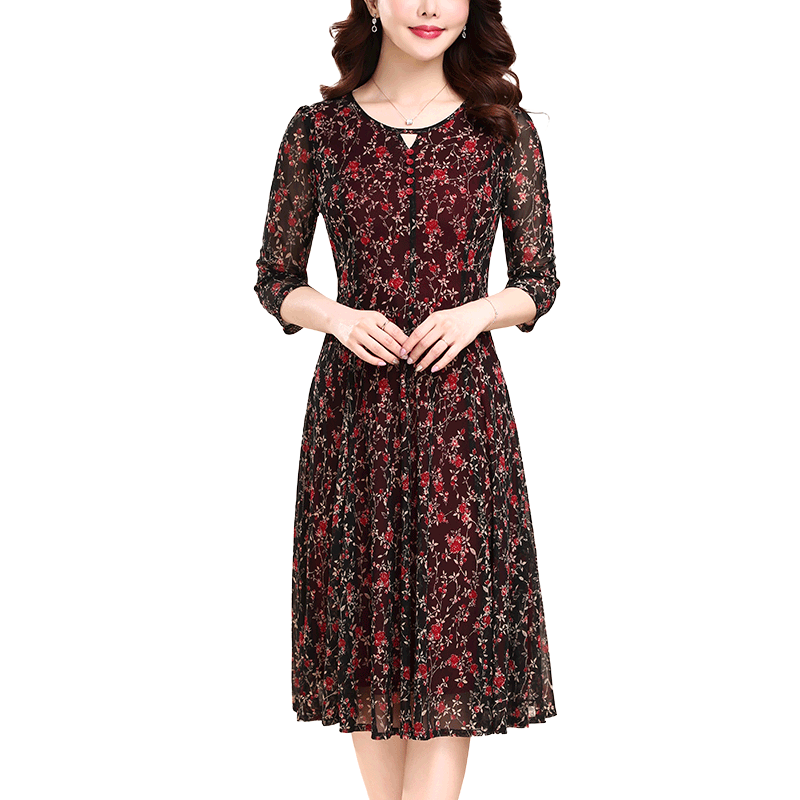 台湾网纱连衣裙品牌女装2019夏季新款大码韩版短袖中年妈妈装裙子