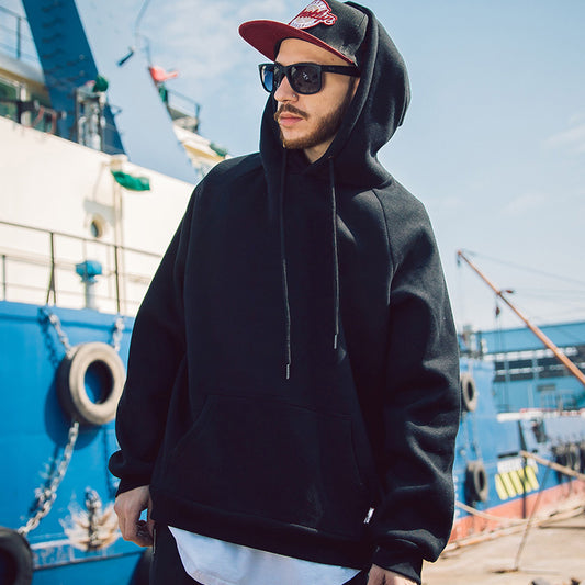 简约纯色欧美高街帽衫国潮BF原宿风外套落肩宽松卫衣男女简单衣服