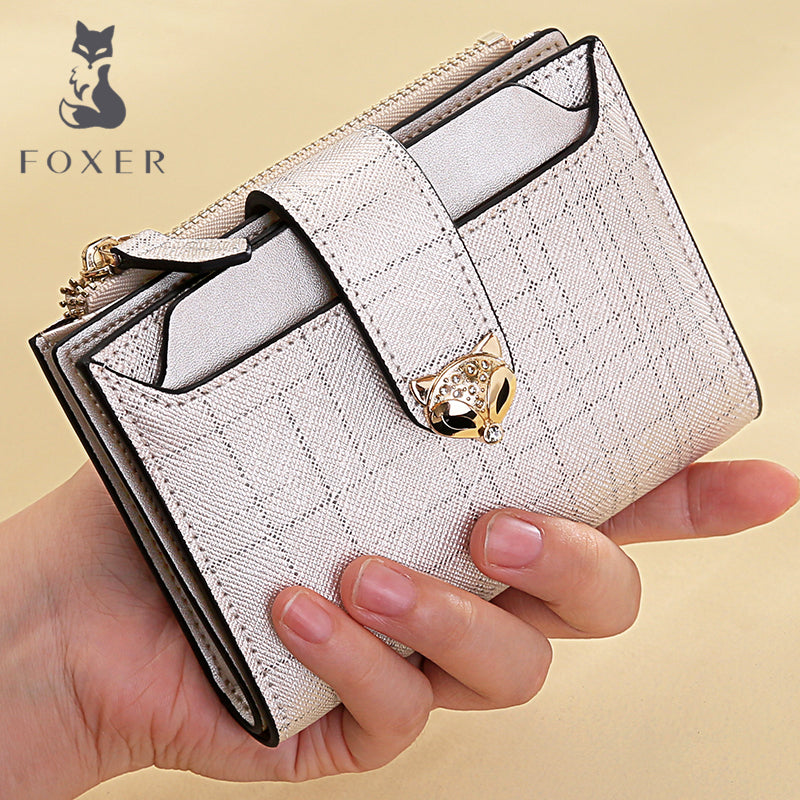 金狐狸钱包女短款真皮钱夹2019新款小Ck同款钱夹零驾驶证包卡包