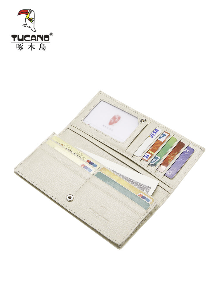 啄木鸟钱包新款牛皮钱包女长款薄小清新日韩简约时尚个性真皮钱夹