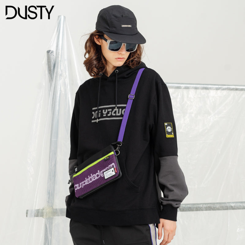 DUSTY潮牌男士春装宽松连帽高街3M反光印花拼接针织毛圈纯棉卫衣