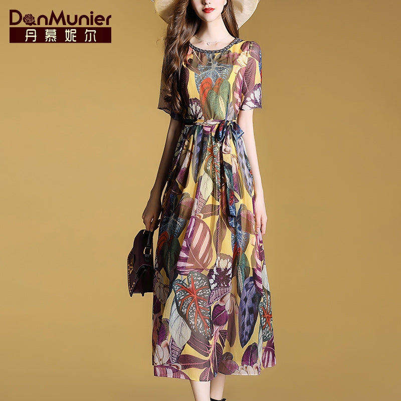 Dan Munier chiffon print long holiday dress female 2019 summer new slim long skirt