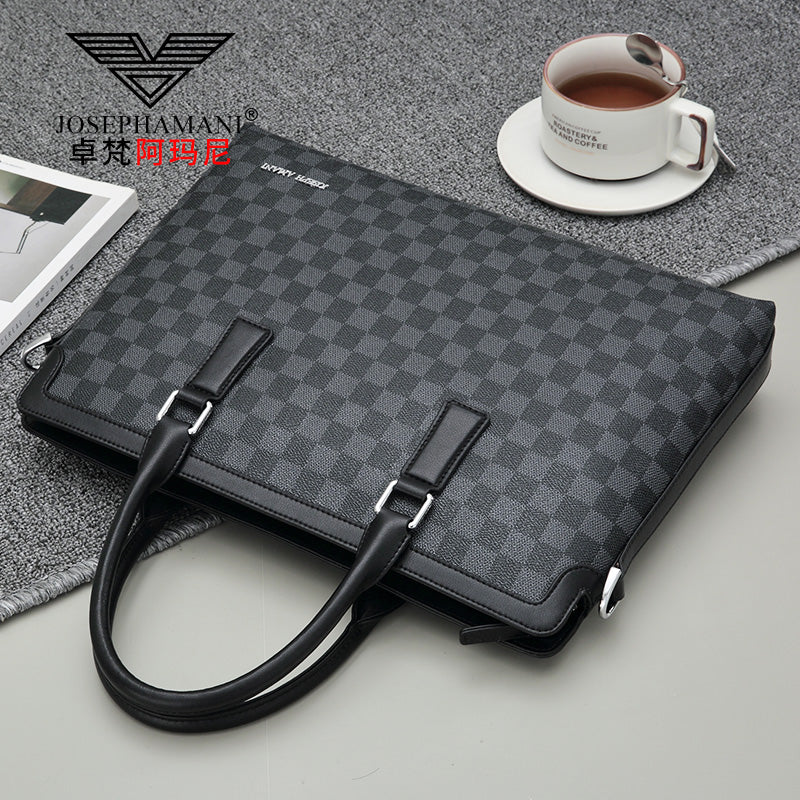 卓梵 阿玛尼男包手提包男士真皮横款公文包商务单肩斜挎出差包包