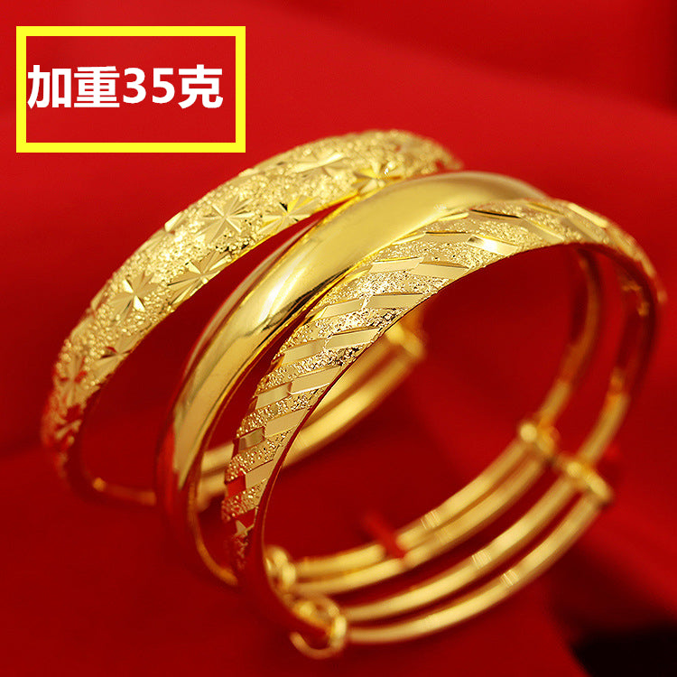 沙金手镯女镀金久不掉色加重黄金色光面镯子正品越南首饰结婚新娘