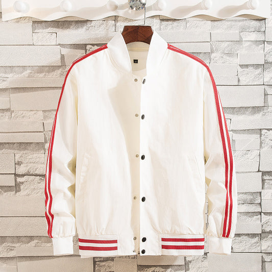 春秋季外套男士新款韩版潮流学生两条杠白色夹克棒球服薄款衣服男