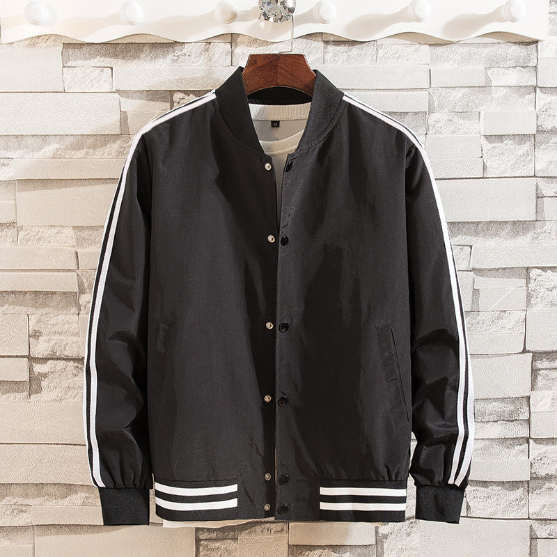 春秋季外套男士新款韩版潮流学生两条杠白色夹克棒球服薄款衣服男